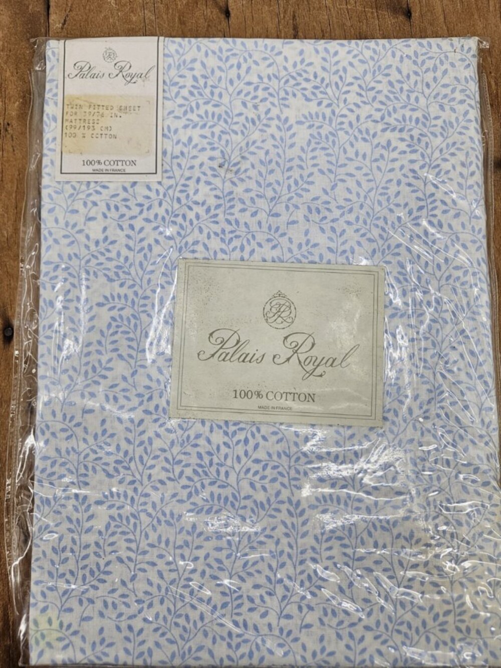 New Palais Royal Cotton Twin Fitted Sheet Made in France Blue Botanical Leaves